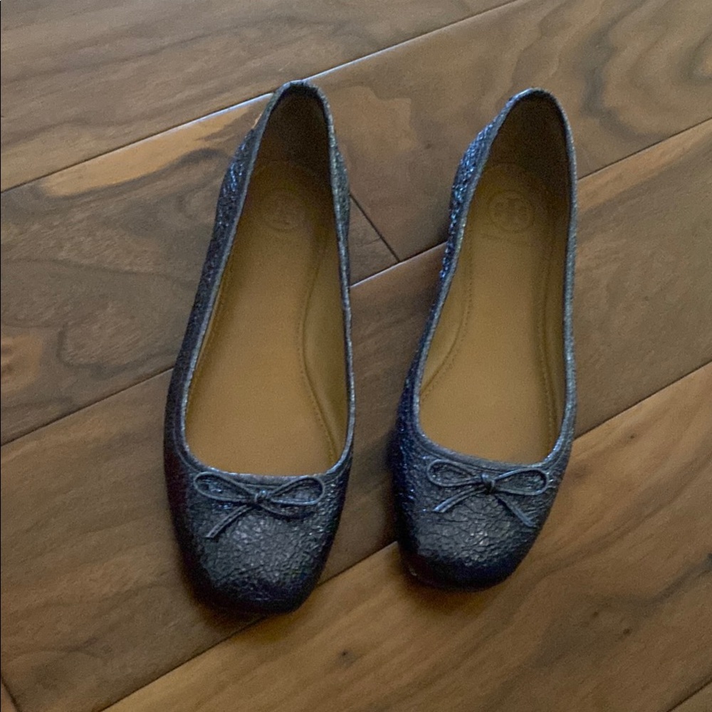 Tory Burch Metallic Blue Ballet Flats with Bow
